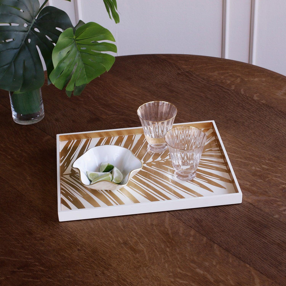 Indochine Small Lacquered Palm Tray White Gold