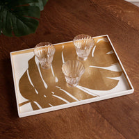 Indochine Large Lacquered PhilodendronTray White Gold - Tray Side View | Bone & Brass