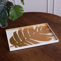 Indochine Large Lacquered PhilodendronTray White Gold - Tray Detail | Bone & Brass