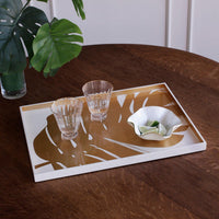 Indochine Large Lacquered PhilodendronTray White Gold - Tray View | Bone & Brass