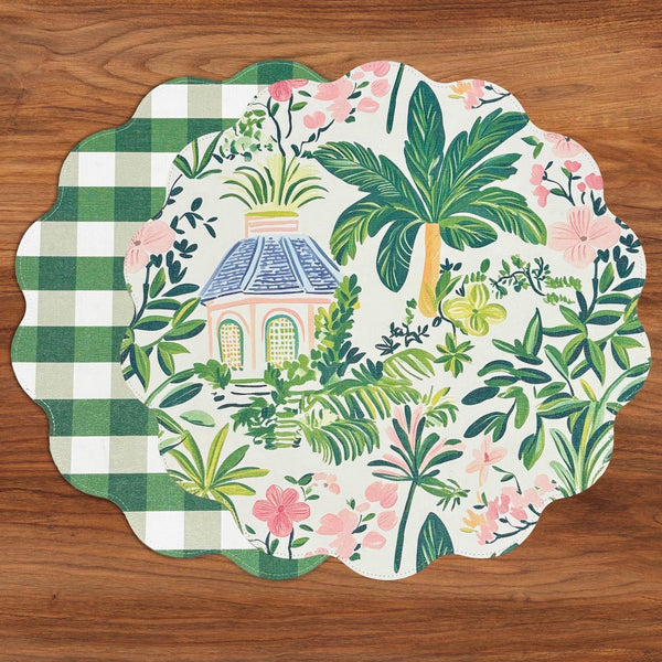 Vida Cabana Reversible Round Placemats Set 4 Pink & Green - Placemat Detail | Bone & Brass