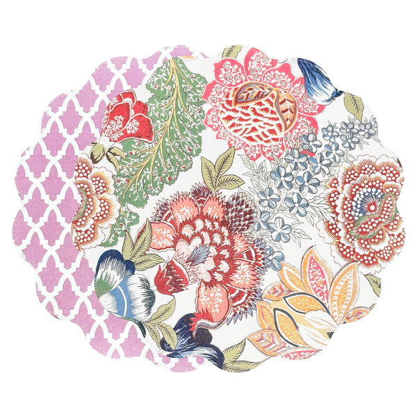 Vida Eggplant Pink Reversible Round Placemats Set 4 Blue & Pink