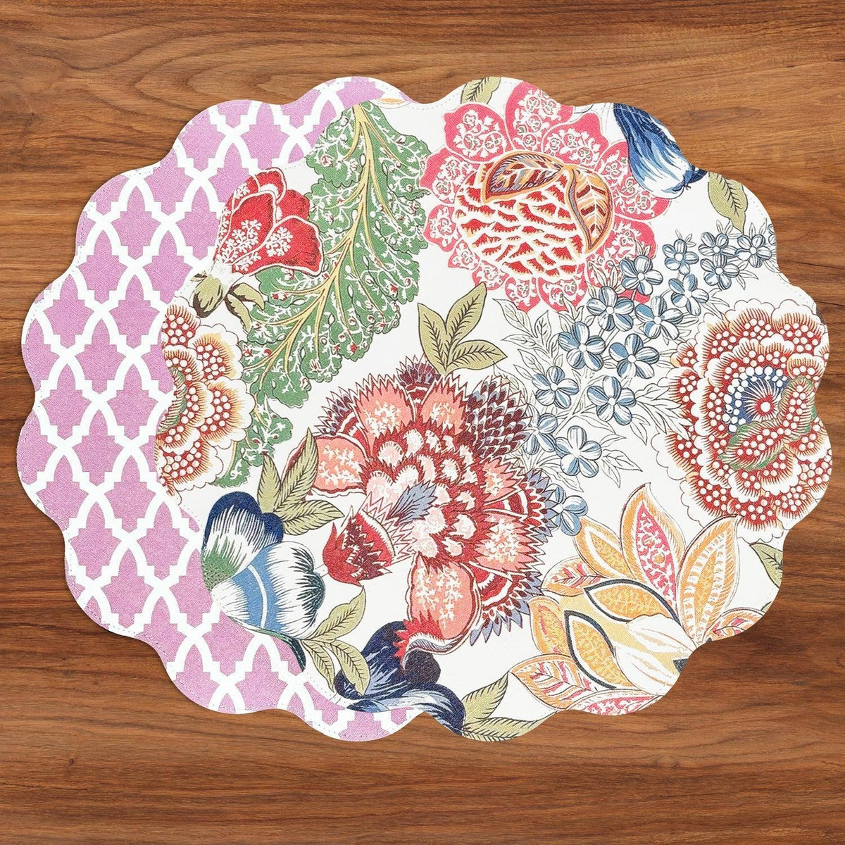 Vida Eggplant Pink Reversible Round Placemats Set 4 Blue & Pink - Placemat Detail | Bone & Brass