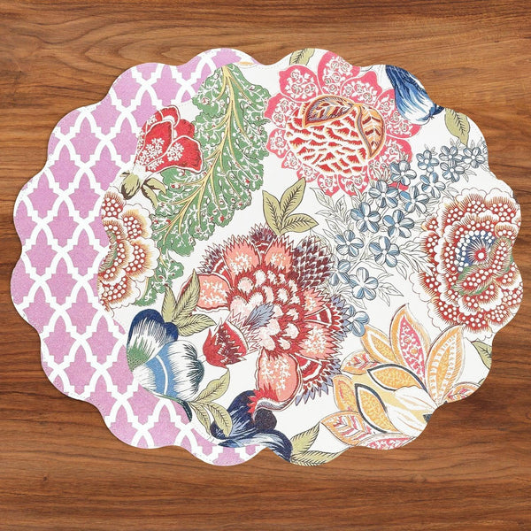 Vida Eggplant Pink Reversible Round Placemats Set 4 Blue & Pink - Placemat Detail | Bone & Brass