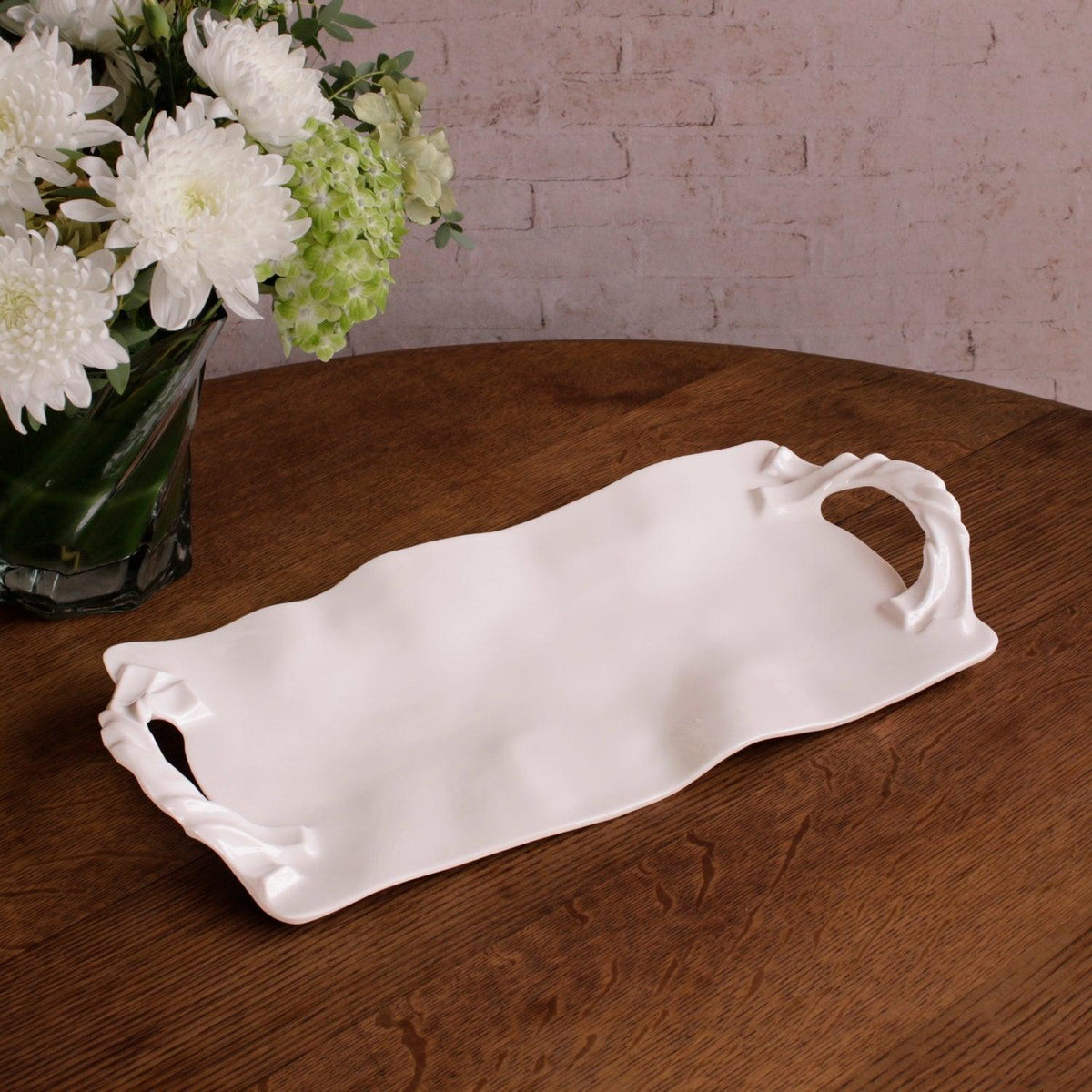 Vida Sasha Long Rectangle Tray Handles White - Tray Top View | Bone & Brass
