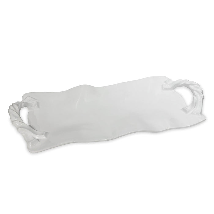 Vida Sasha Long Rectangle Tray Handles White | Bone & Brass