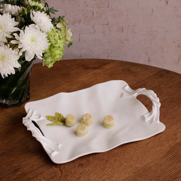 White Sasha Rectangular Tray with Handles