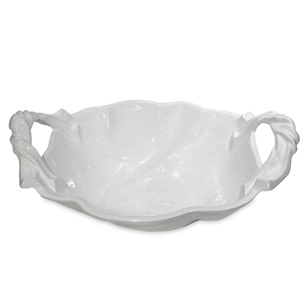 White Sasha Round Large Serving Bowl with Handles | Bone & Brass
