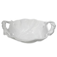 White Sasha Round Large Serving Bowl with Handles | Bone & Brass