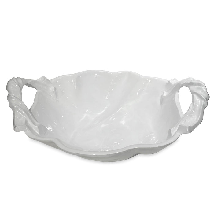 White Sasha Round Large Serving Bowl with Handles