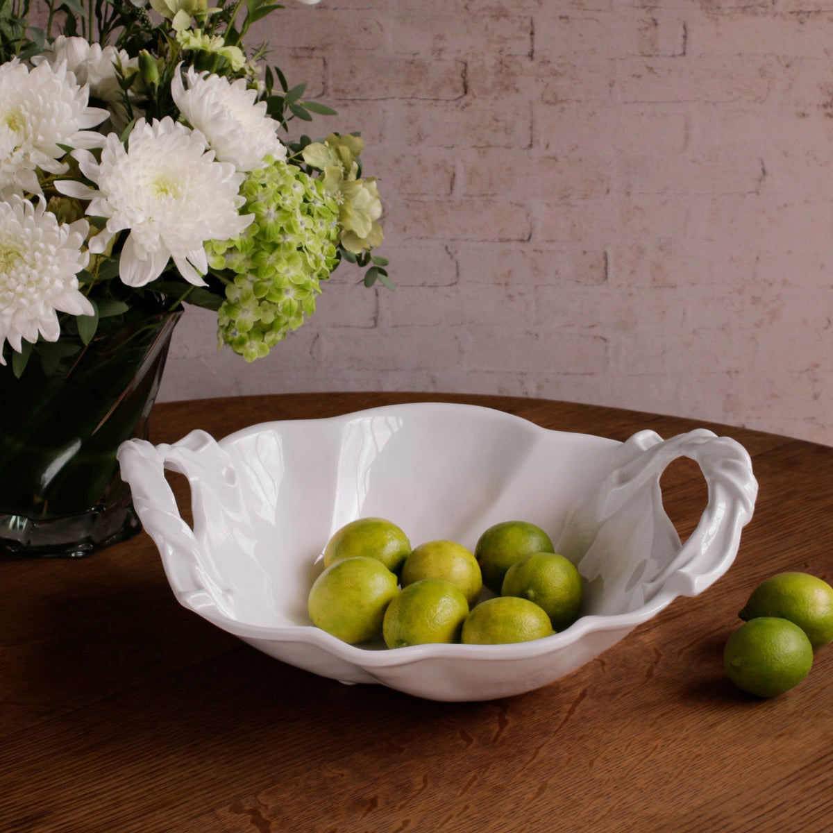 White Sasha Round Large Serving Bowl with Handles - Bowl Detail | Bone & Brass