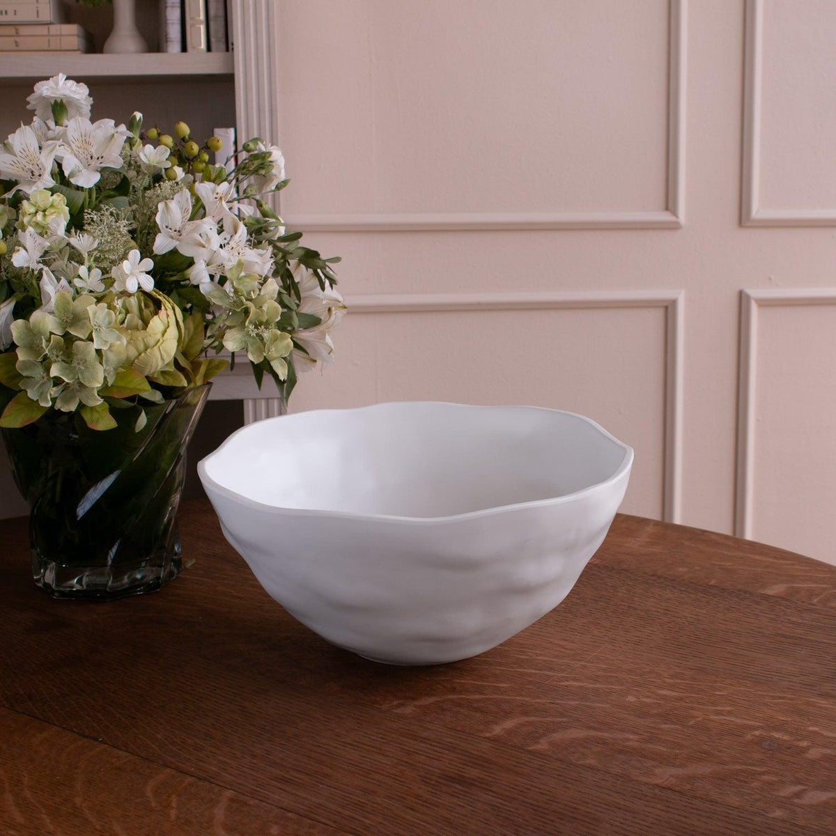 Vida Nube Large Deep Round Bowl White - Bowl Top View | Bone & Brass