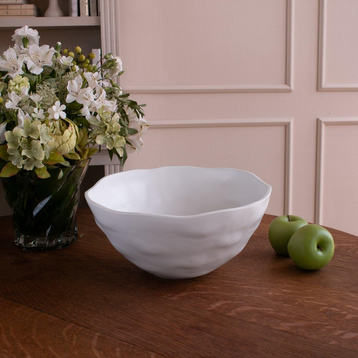 Vida Nube Large Deep Round Bowl White - Bowl Side View | Bone & Brass