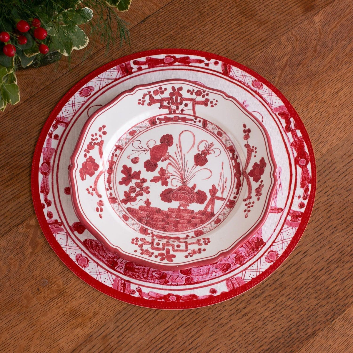 Vida Faenza Leopard Reversible Round Placemats Set 4 White & Red - Placemat Texture Detail | Bone & Brass