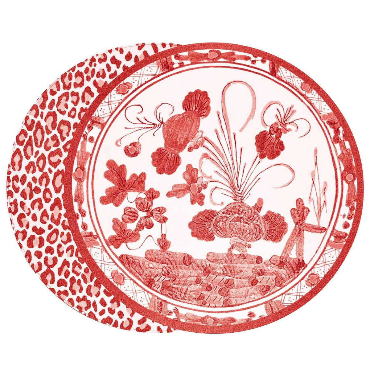 Vida Faenza Leopard Reversible Round Placemats Set 4 White & Red | Bone & Brass