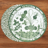 Faenza and Leopard Green & White Reversible Round Placemats Set of 4