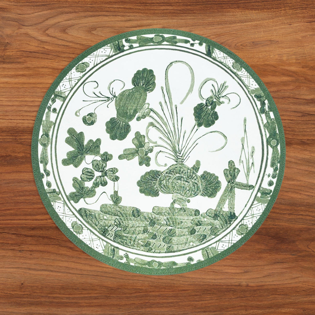 Faenza and Leopard Green & White Reversible Round Placemats Set of 4