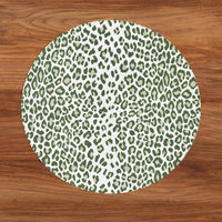 Faenza and Leopard Green & White Reversible Round Placemats Set of 4