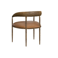 Zanatta Hammered Brass & Tan Leather Dining Armchair - Chair Side View | Bone & Brass