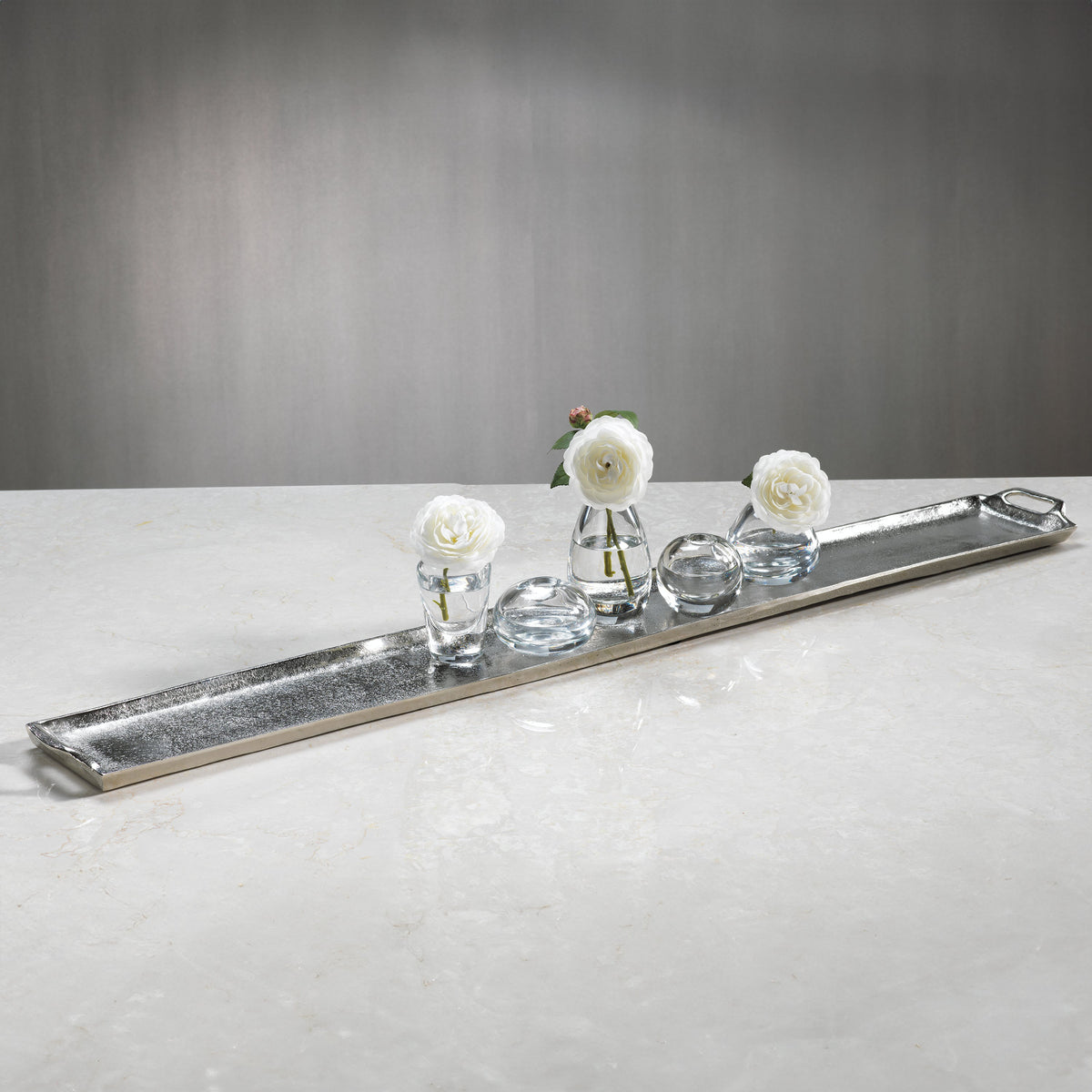 40-Inch Long Nickel Decorative Tray - Tray Detail | Bone & Brass