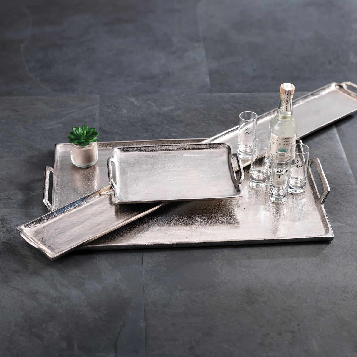 40-Inch Long Nickel Decorative Tray - Tray Top View | Bone & Brass