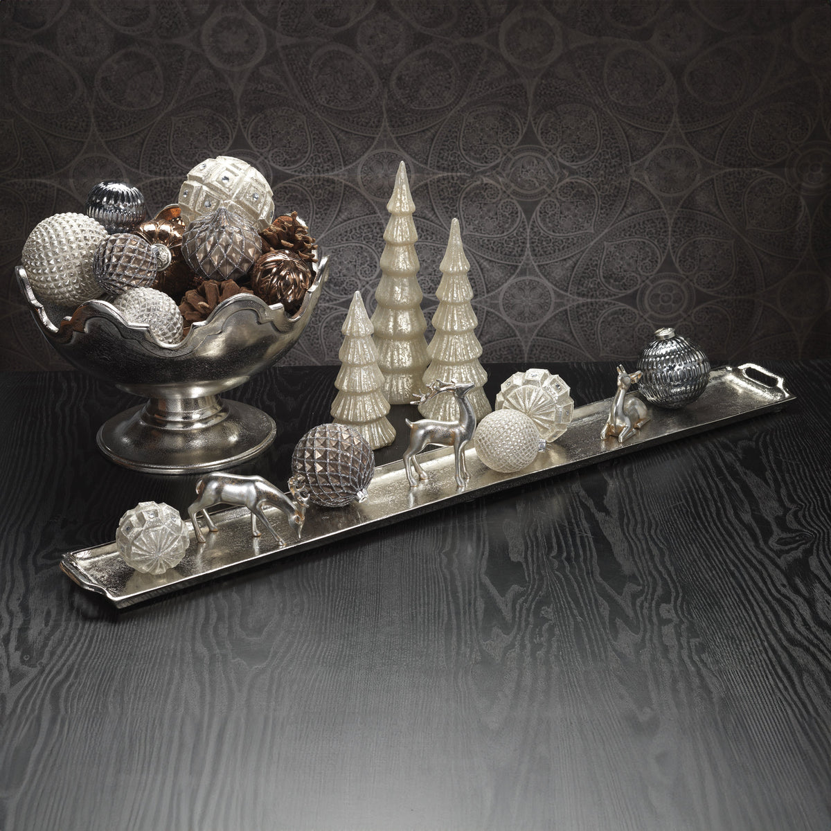 40-Inch Long Nickel Decorative Tray - Tray Side View | Bone & Brass
