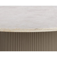 Cataldi Taupe Leather Base & Marble Tabletop Round Dining Table - Table Detail | Bone & Brass