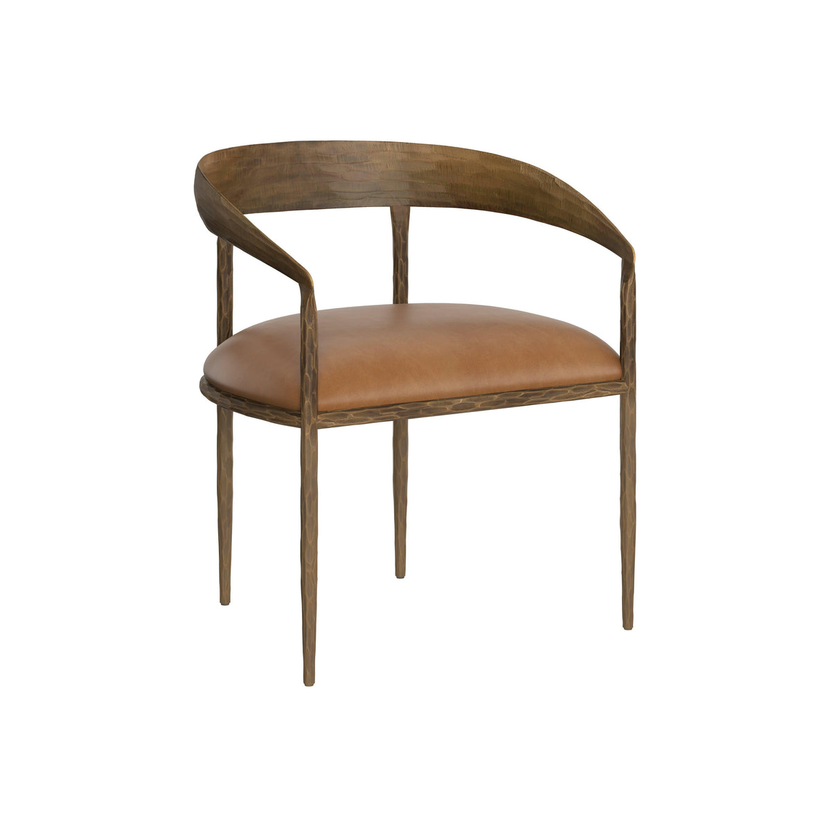 Zanatta Hammered Brass & Tan Leather Dining Armchair | Bone & Brass