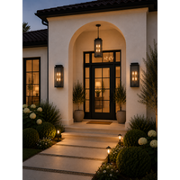 Elegant exterior of a house with decorative lighting and plants.