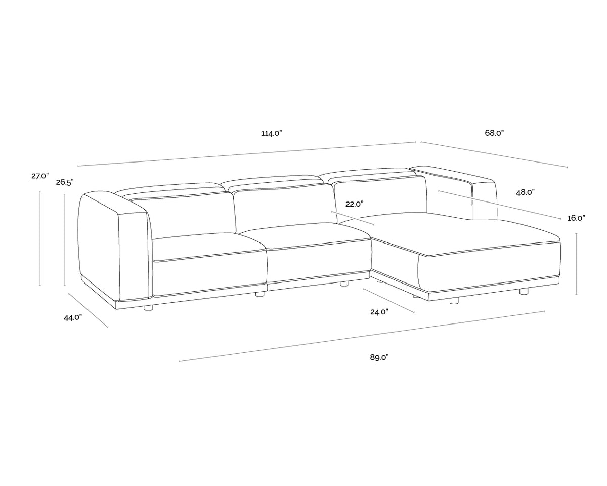 Beau Sofa Chaise Raf - Lucia Tobacco Leather