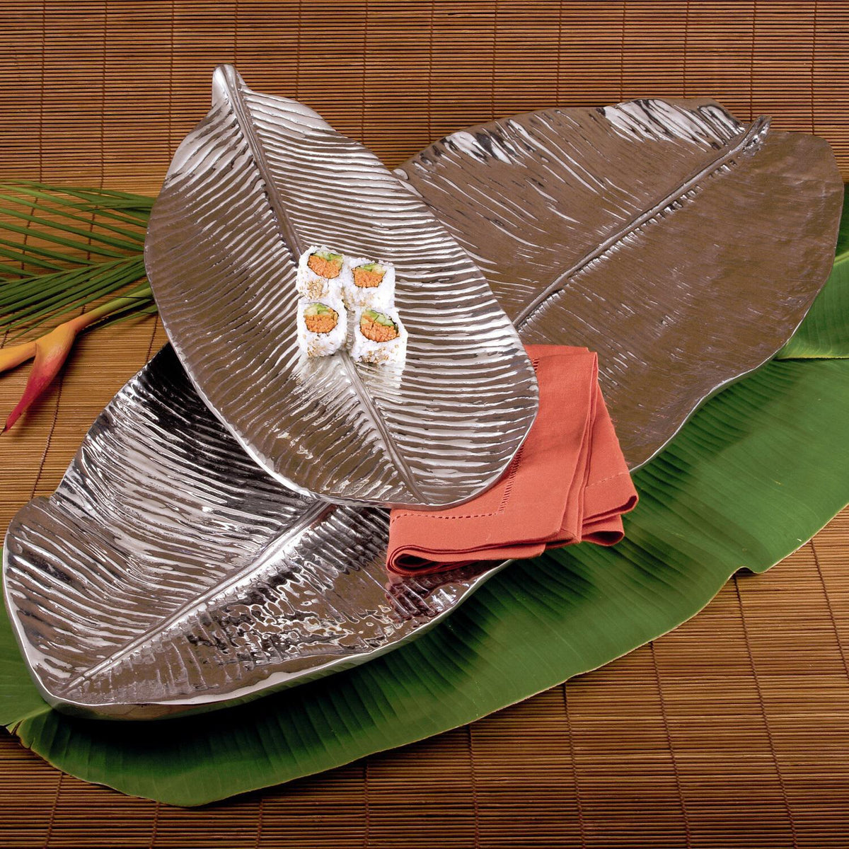 Silver Garden Leaf Large Serving Platter - Platter Top View | Bone & Brass