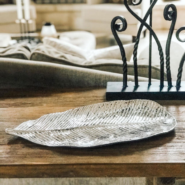 Silver Garden Leaf Large Serving Platter
