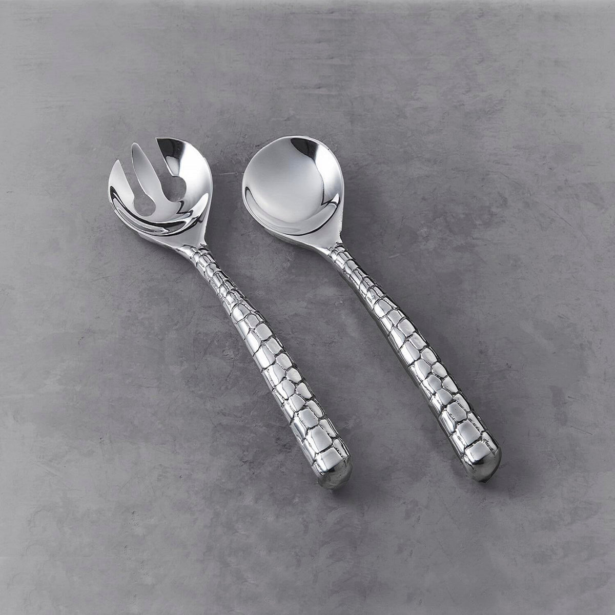 Pieles Croc Large Salad Servers - Handle Detail | Bone & Brass