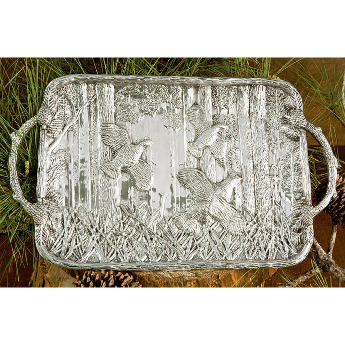 Forest Quail Tray Twig Handles - Tray Top View | Bone & Brass