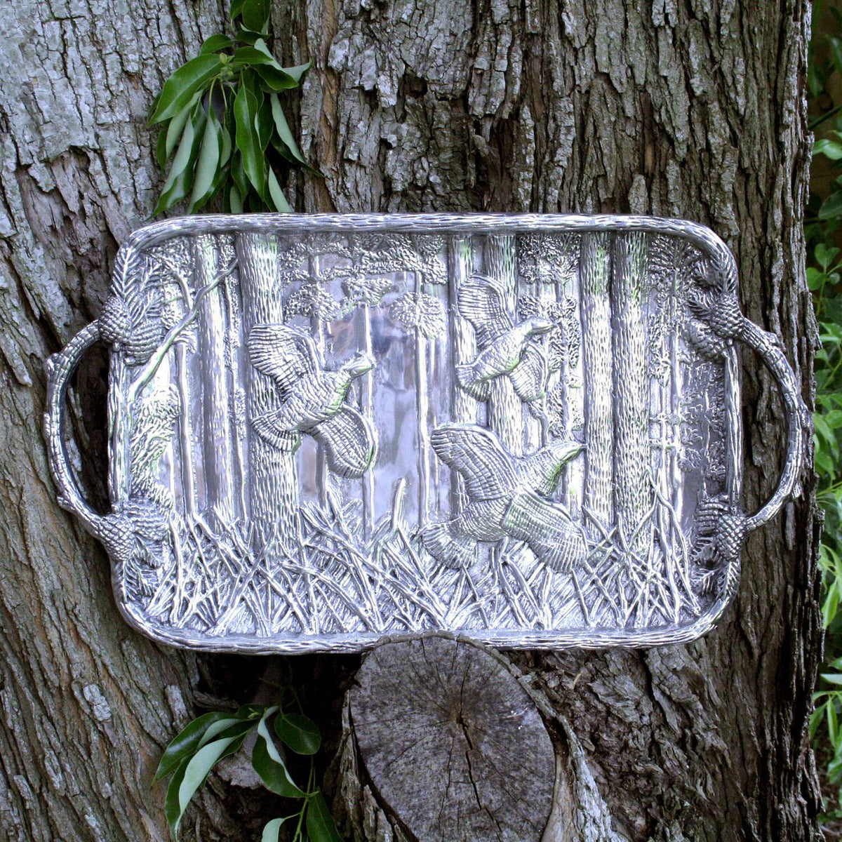 Forest Quail Tray Twig Handles - Tray Side View | Bone & Brass