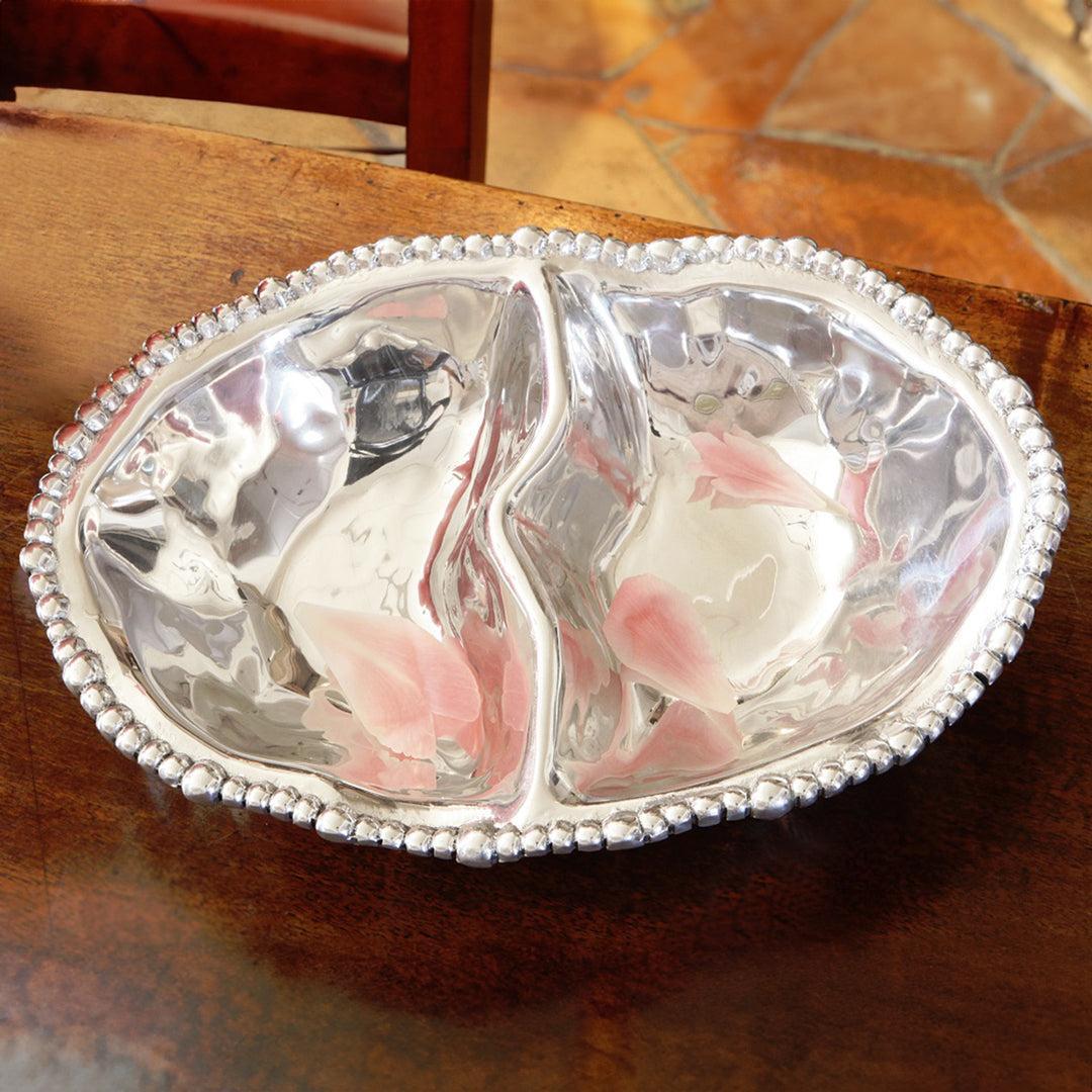 Silver Organic Shape Pearl Double Dip Serving Bowl