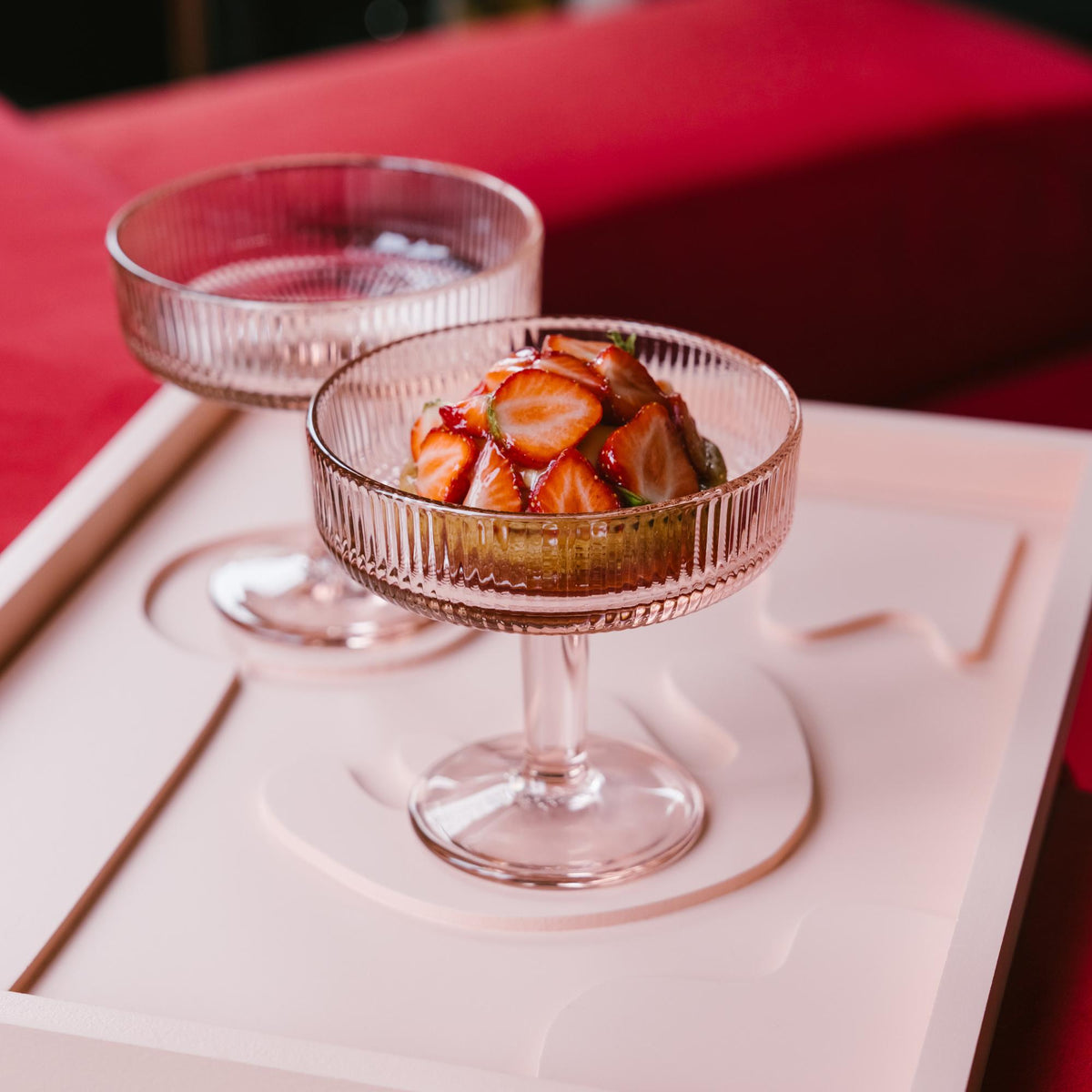 Alice Pedestal Dessert Cups | Pink or Clear Set of 6 - Side View | Bone & Brass