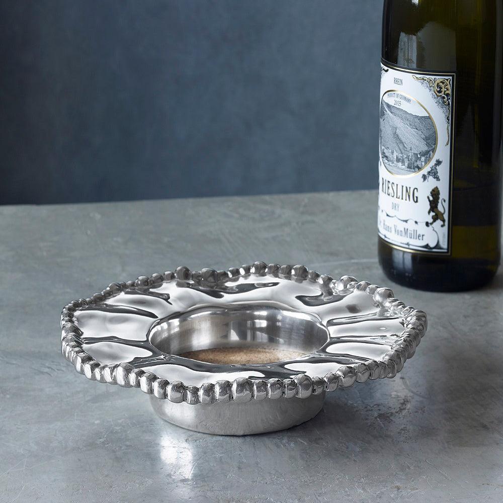 Silver Organic Pearl Wine Coaster - Coaster Top View | Bone & Brass