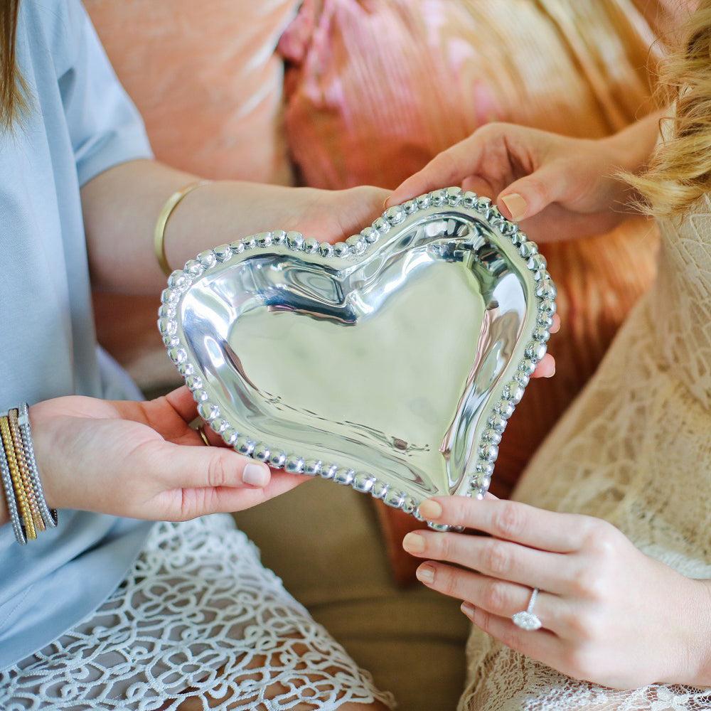 Silver Organic Pearl Small Heart Shape Platter - Platter Detail | Bone & Brass