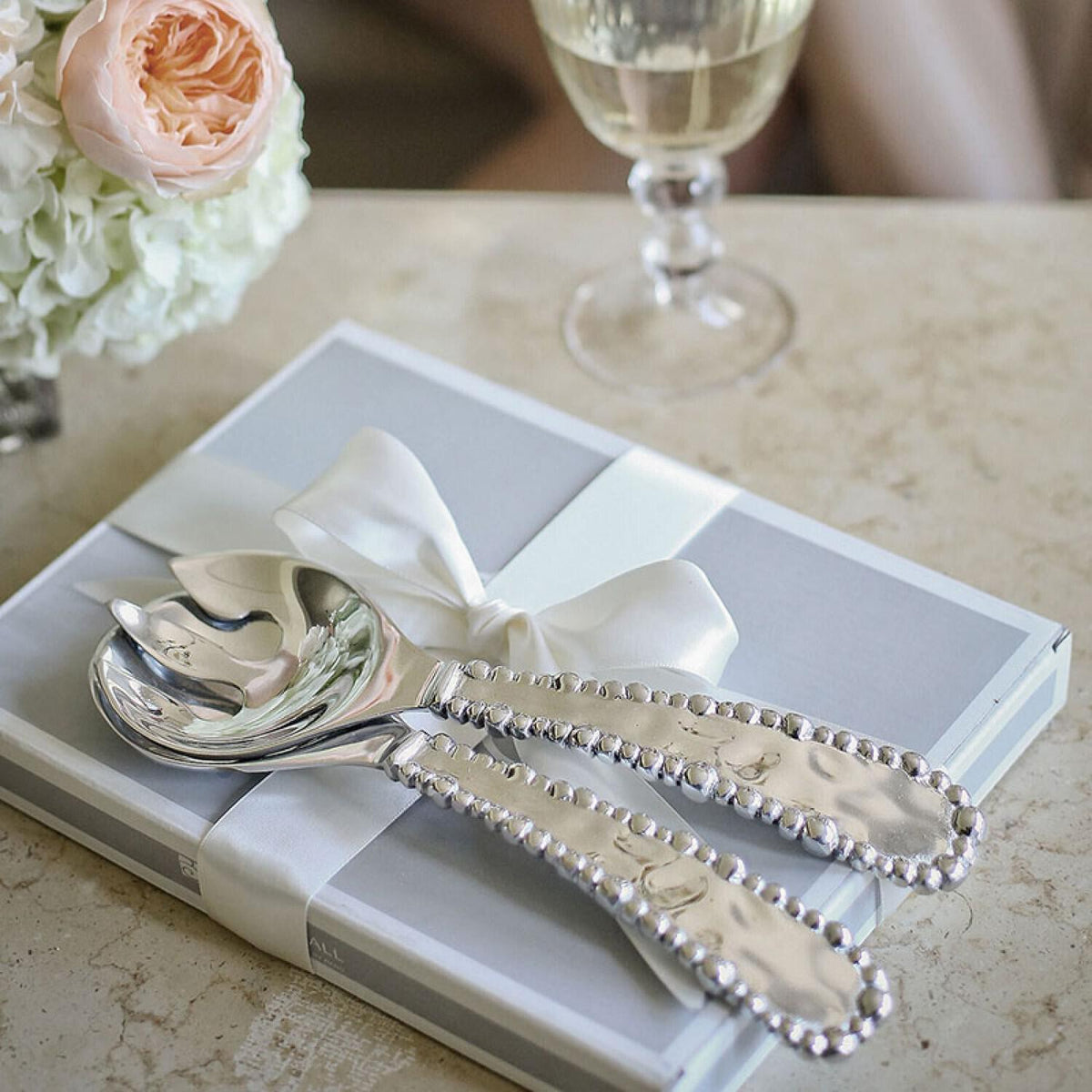 Organic Pearl Large Salad Servers - Set Detail | Bone & Brass