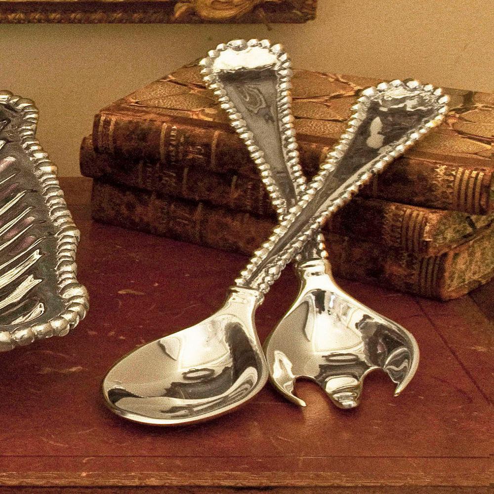 Organic Pearl Large Salad Servers - Set Top View | Bone & Brass