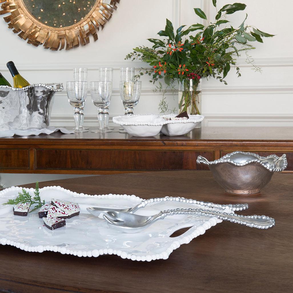 Organic Pearl Large Salad Servers - Set View | Bone & Brass