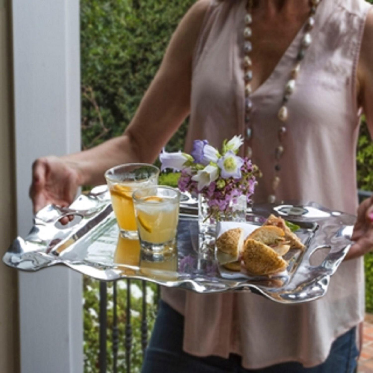 Vento Rebecca Large Rectangular Tray Handles - Tray Detail | Bone & Brass