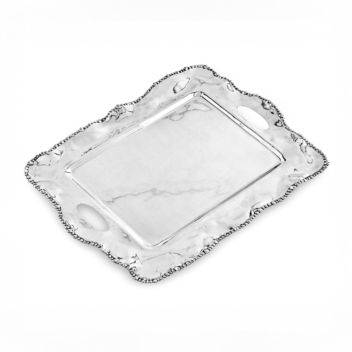 Silver Organic Pearl Medium Rectangular Tray w/ Handles - Tray Top View | Bone & Brass