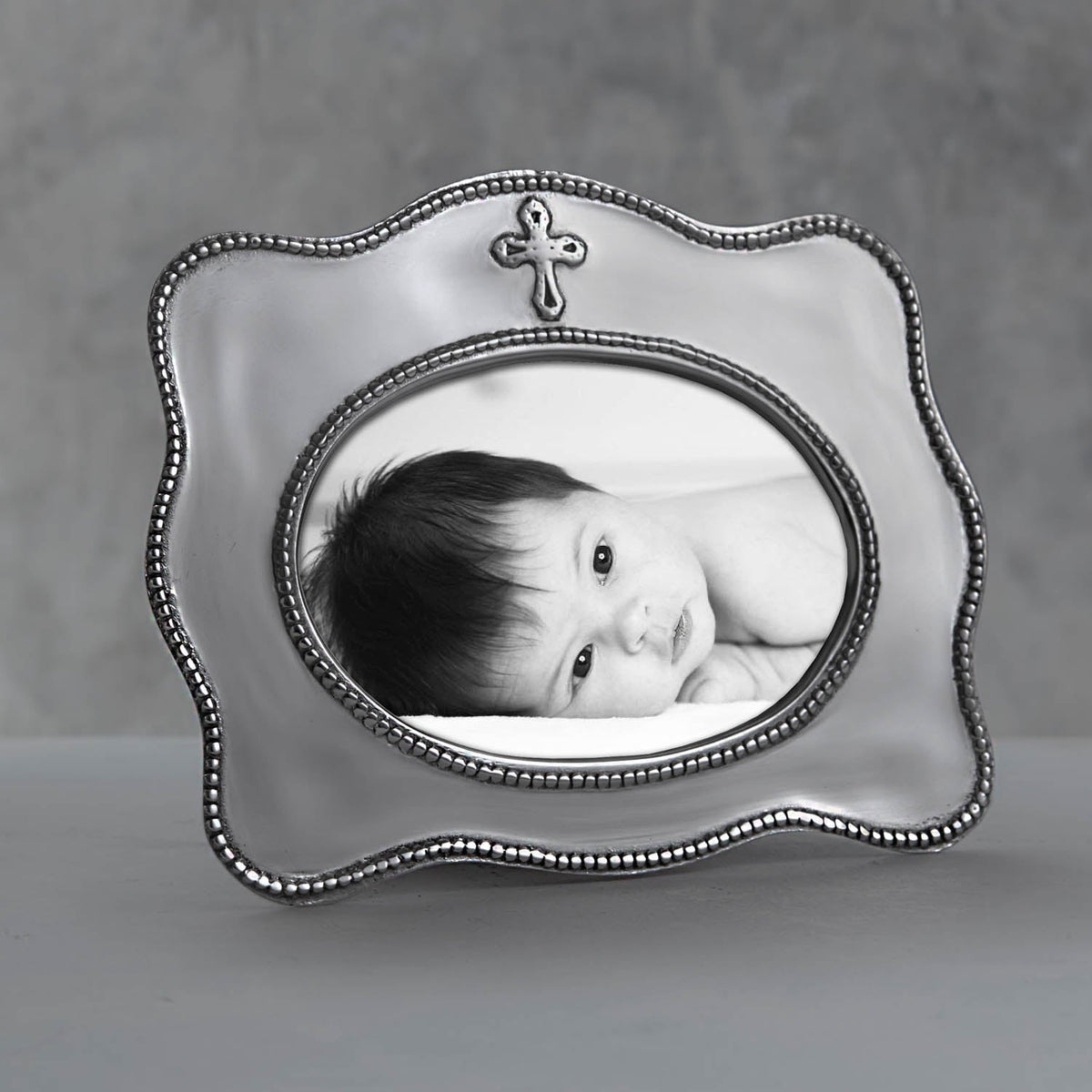 Silver Baby Cross 4 x 6 Picture Frame Horizontal - Frame Side View | Bone & Brass