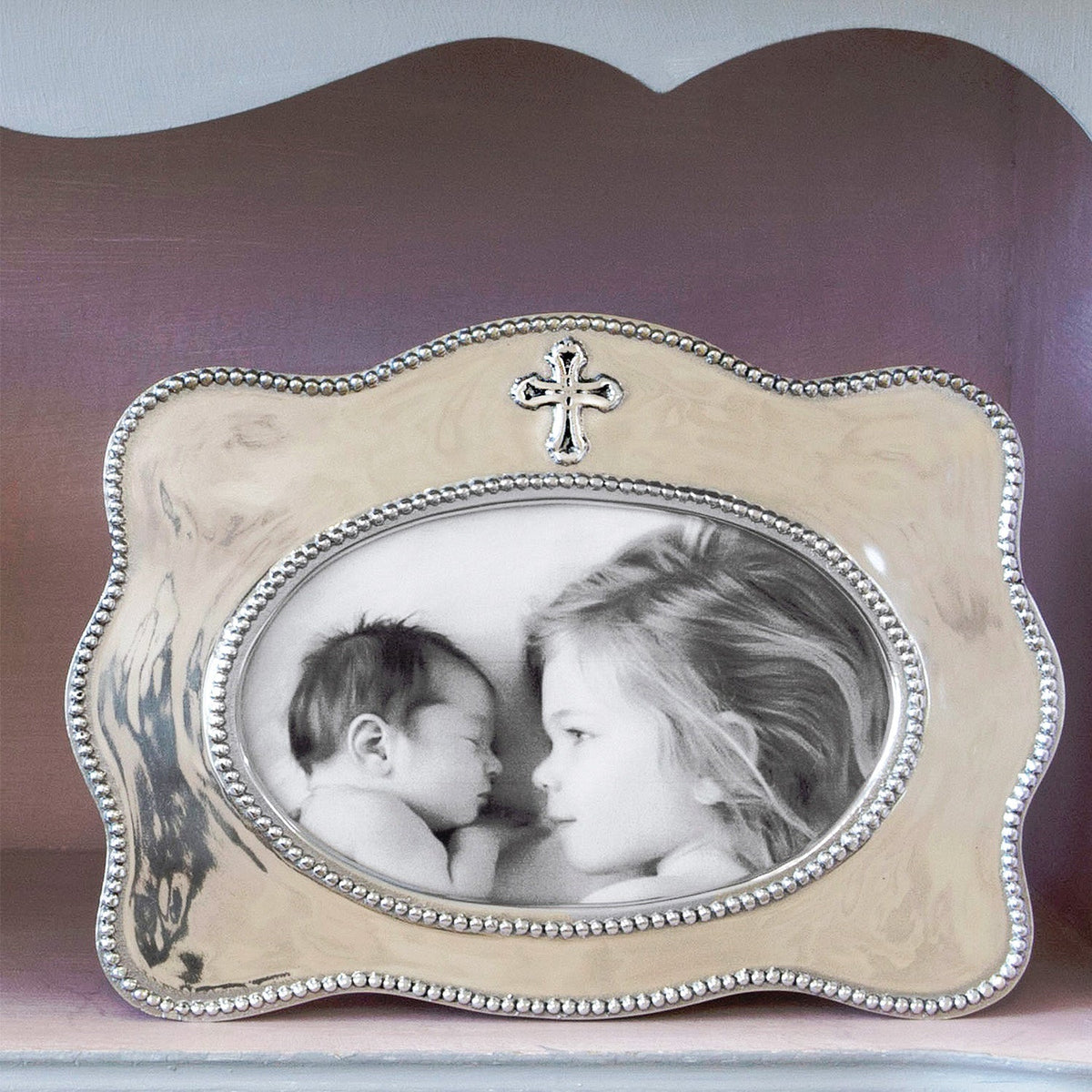 Silver Baby Cross 4 x 6 Picture Frame Horizontal - Frame Detail | Bone & Brass