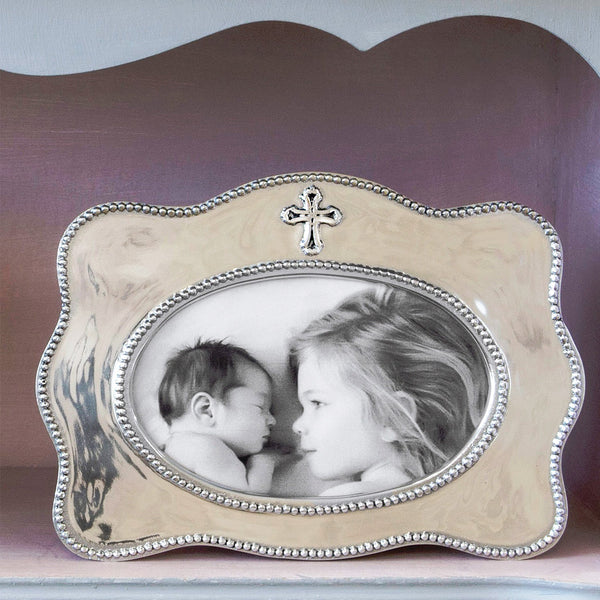 Silver Baby Cross 4 x 6 Picture Frame Horizontal - Frame Detail | Bone & Brass