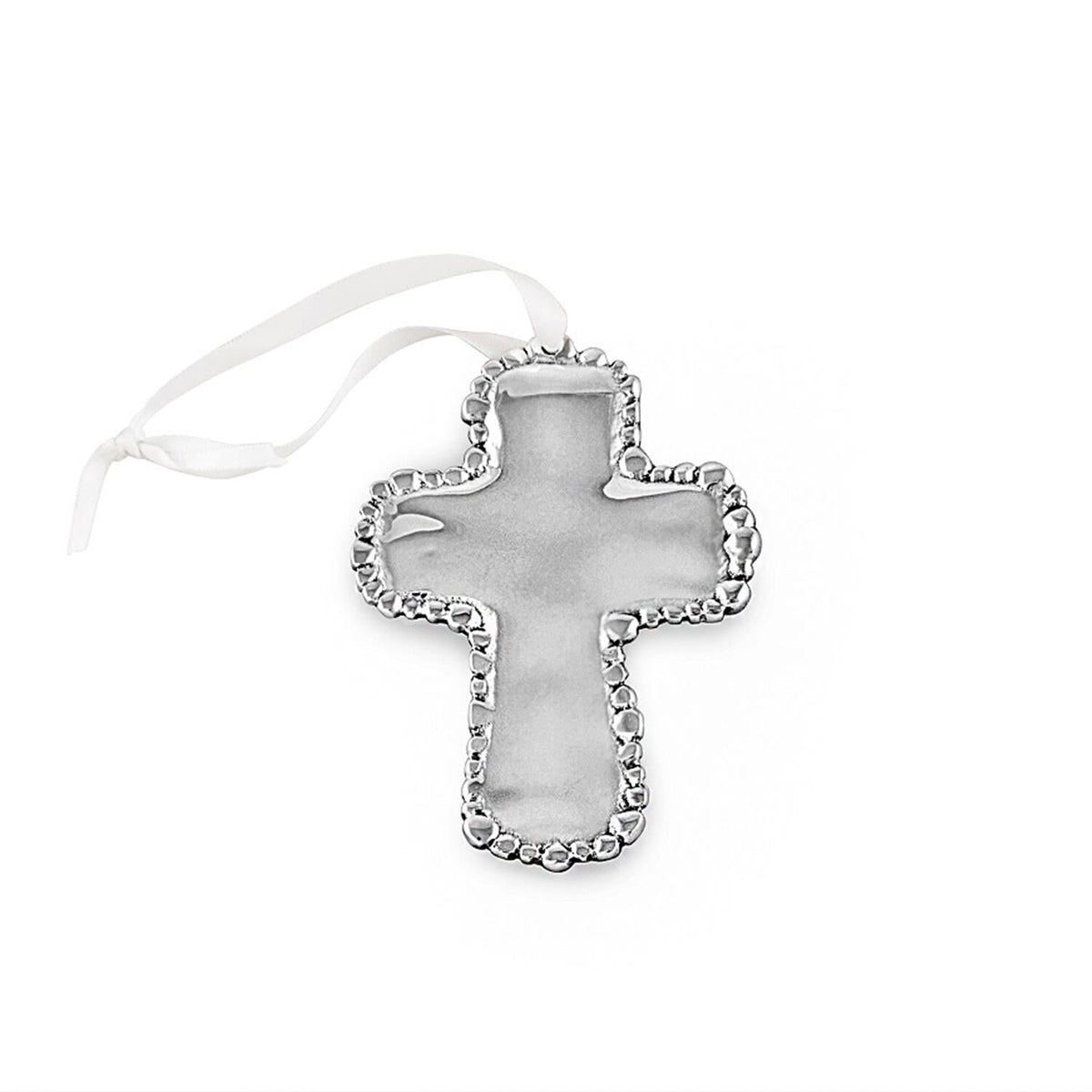 Baby Organic Silver Pearl Cross Ornament | Bone & Brass