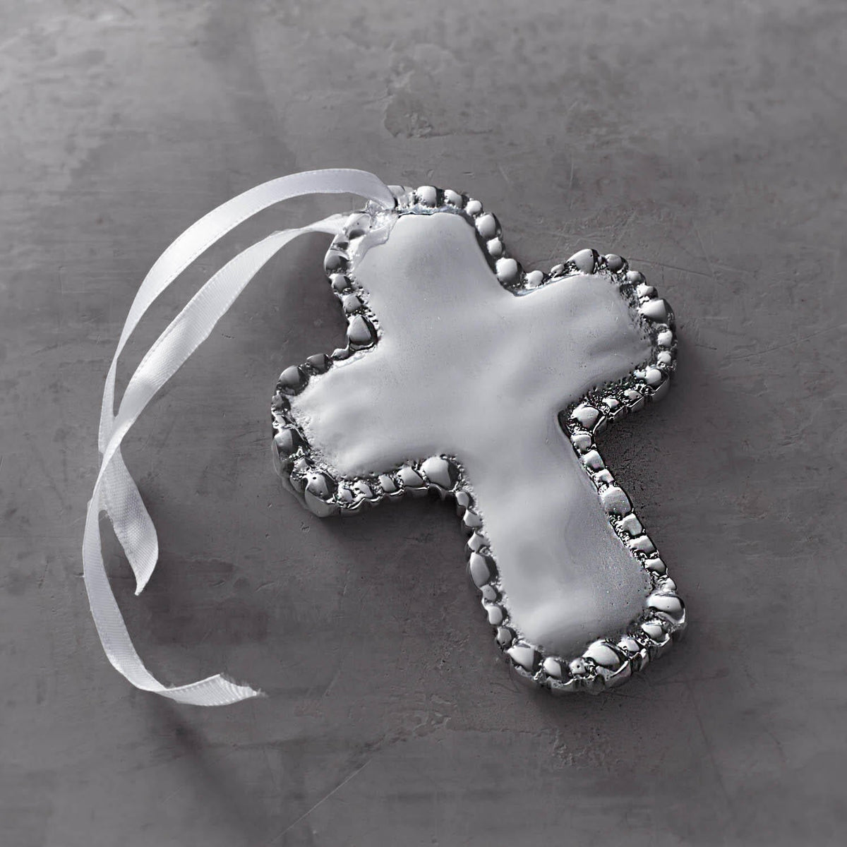 Baby Organic Silver Pearl Cross Ornament