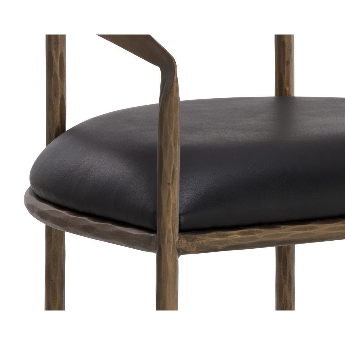 Zanatta Antique Brass & Black Leather Dining Armchair - Chair Upholstery Detail | Bone & Brass